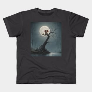 elephant and dog sitting on a tree and looking at the moon Kids T-Shirt